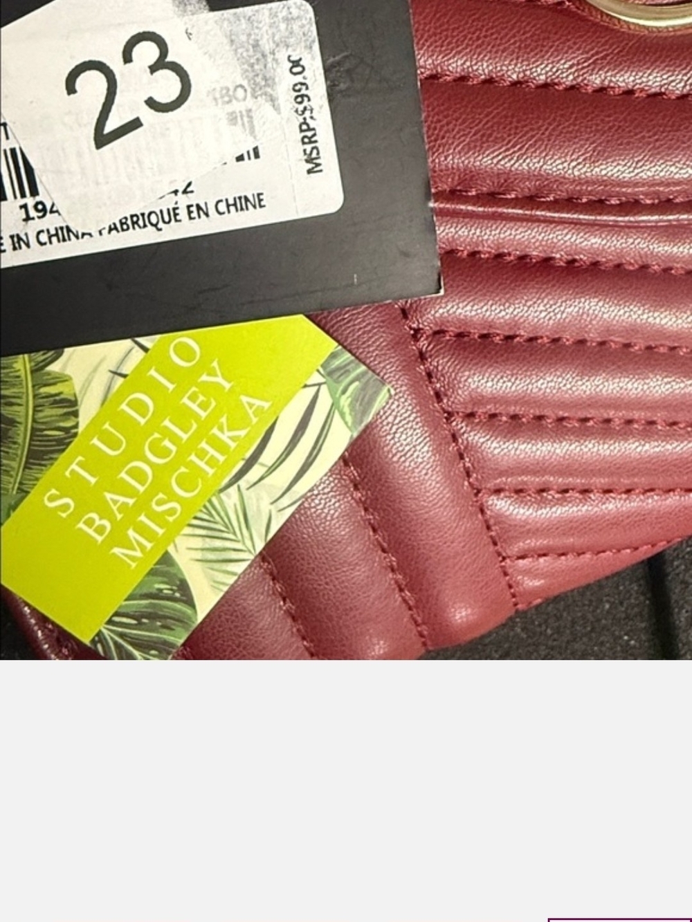 Badgley Mischka 2 Pc  Quilted Burgundy Crossbody with Gold Chain and Coin Purse - Picture 6 of 11
